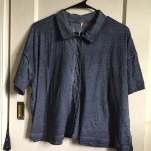 Free People Heathered Charcoal Blue Short Sleeve Top